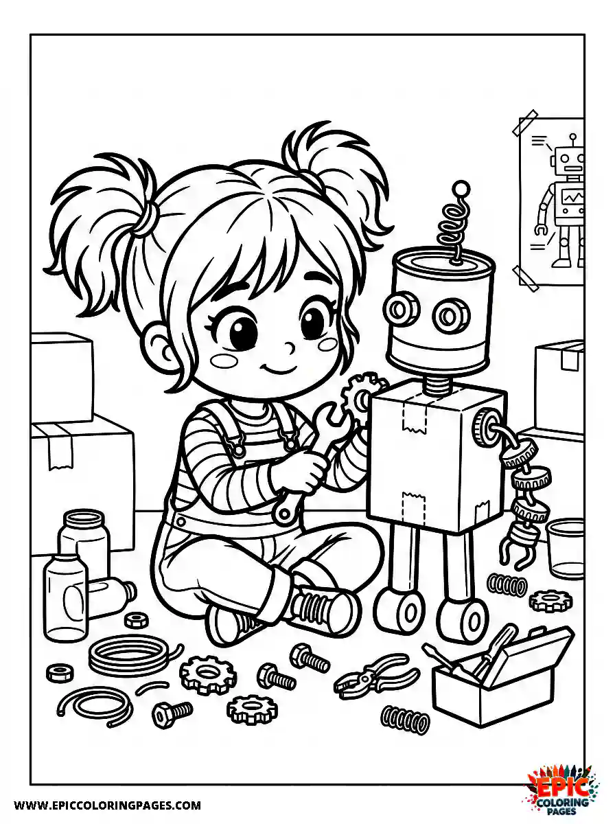 Chibi Girl Playful chibi girl creating a mechanical robot