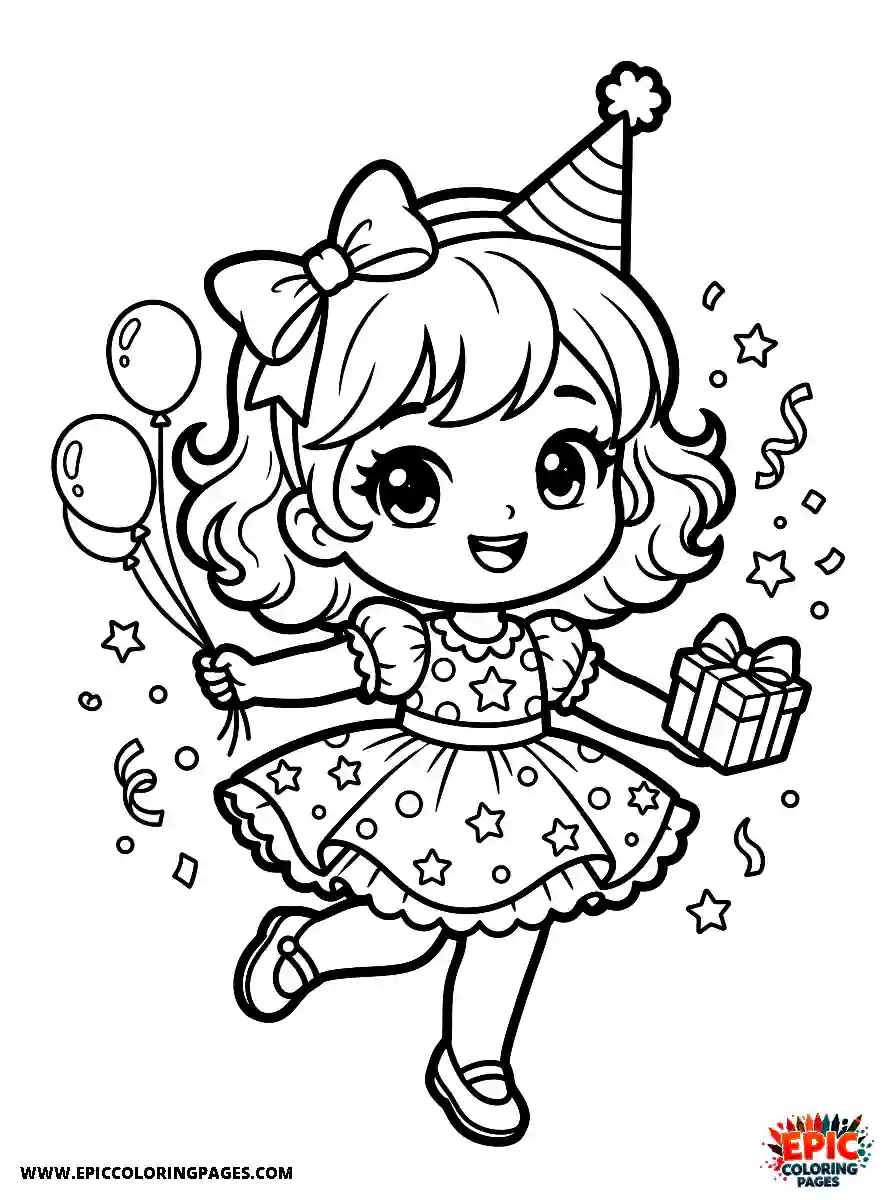 Chibi Girl Playful chibi girl dancing at a birthday party
