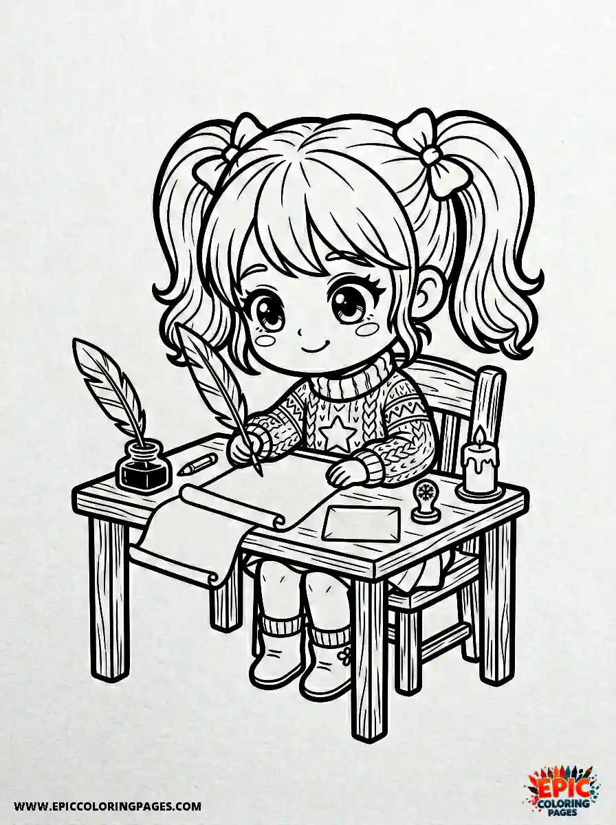 Chibi Girl Playful chibi girl drafting a holiday letter to santa claus