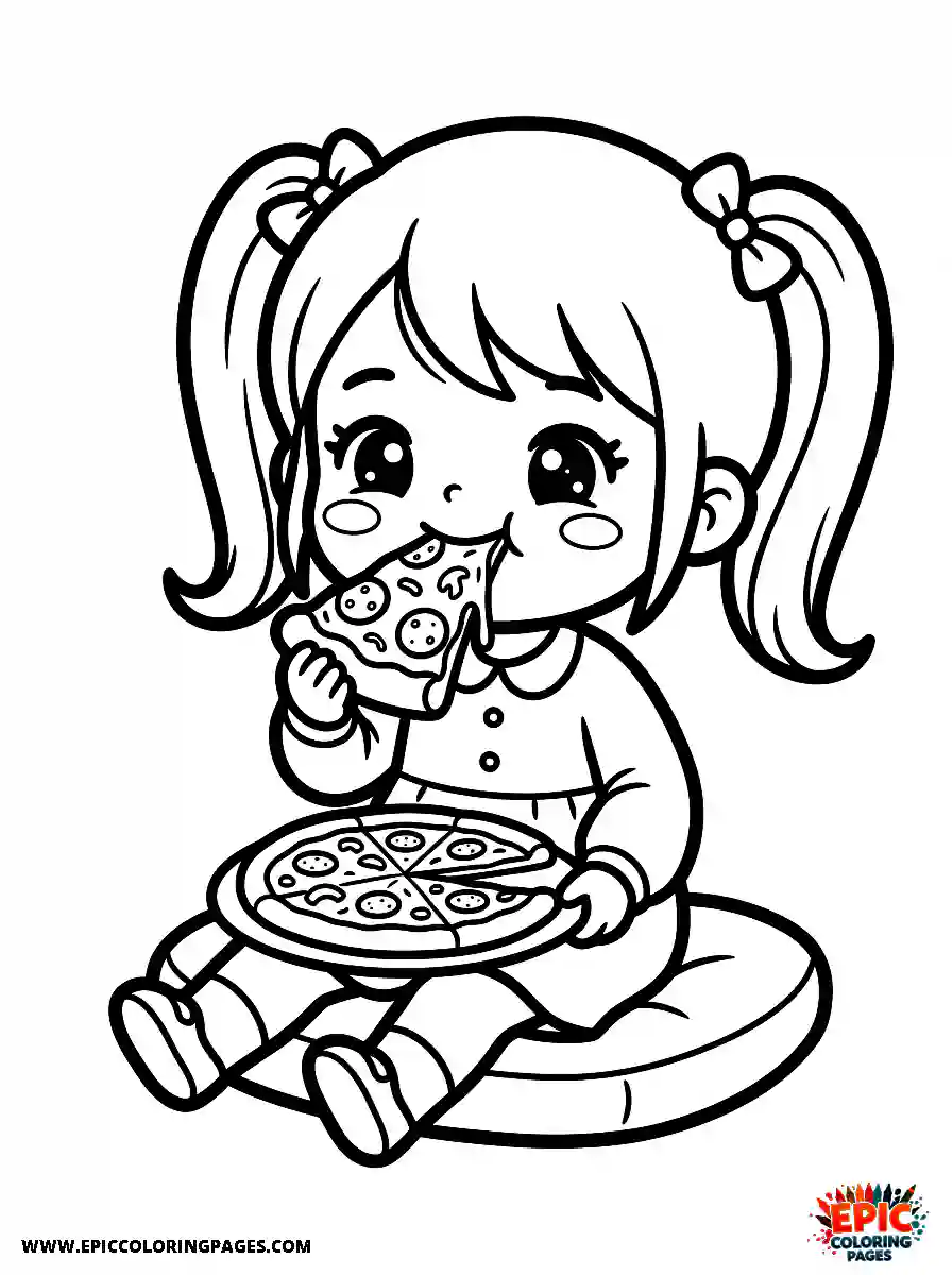 Chibi Girl Playful chibi girl eating a slice of pizza
