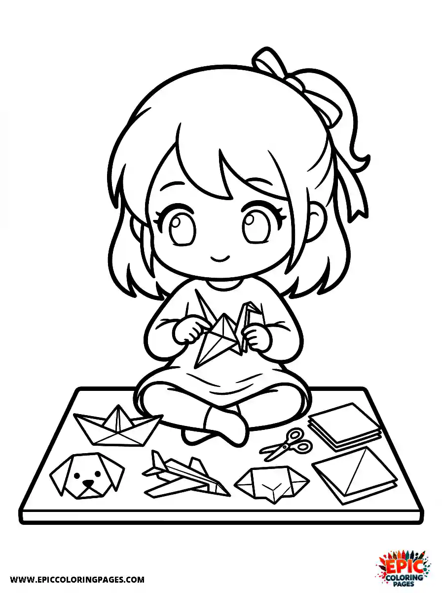 Chibi Girl Playful chibi girl folding paper origami
