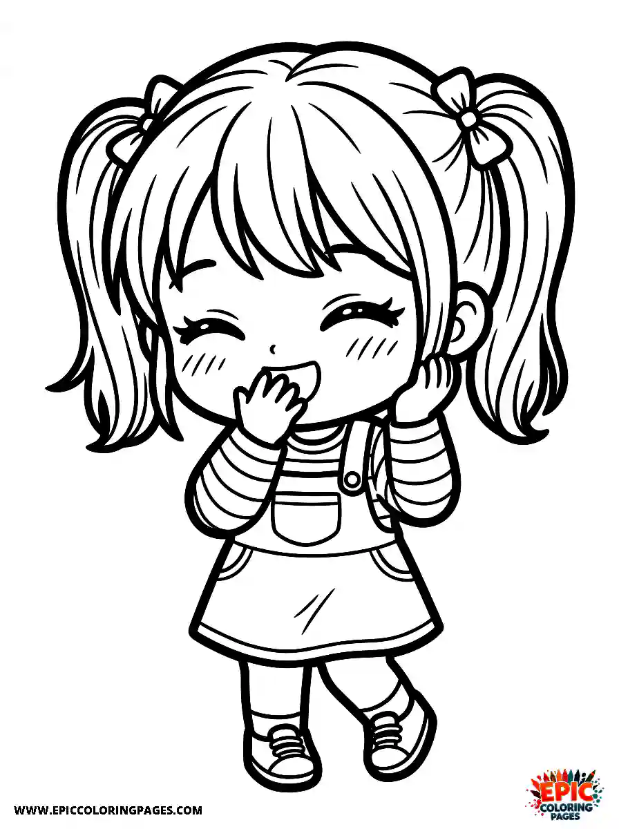 Chibi Girl Playful chibi girl giggling quietly behind her hands