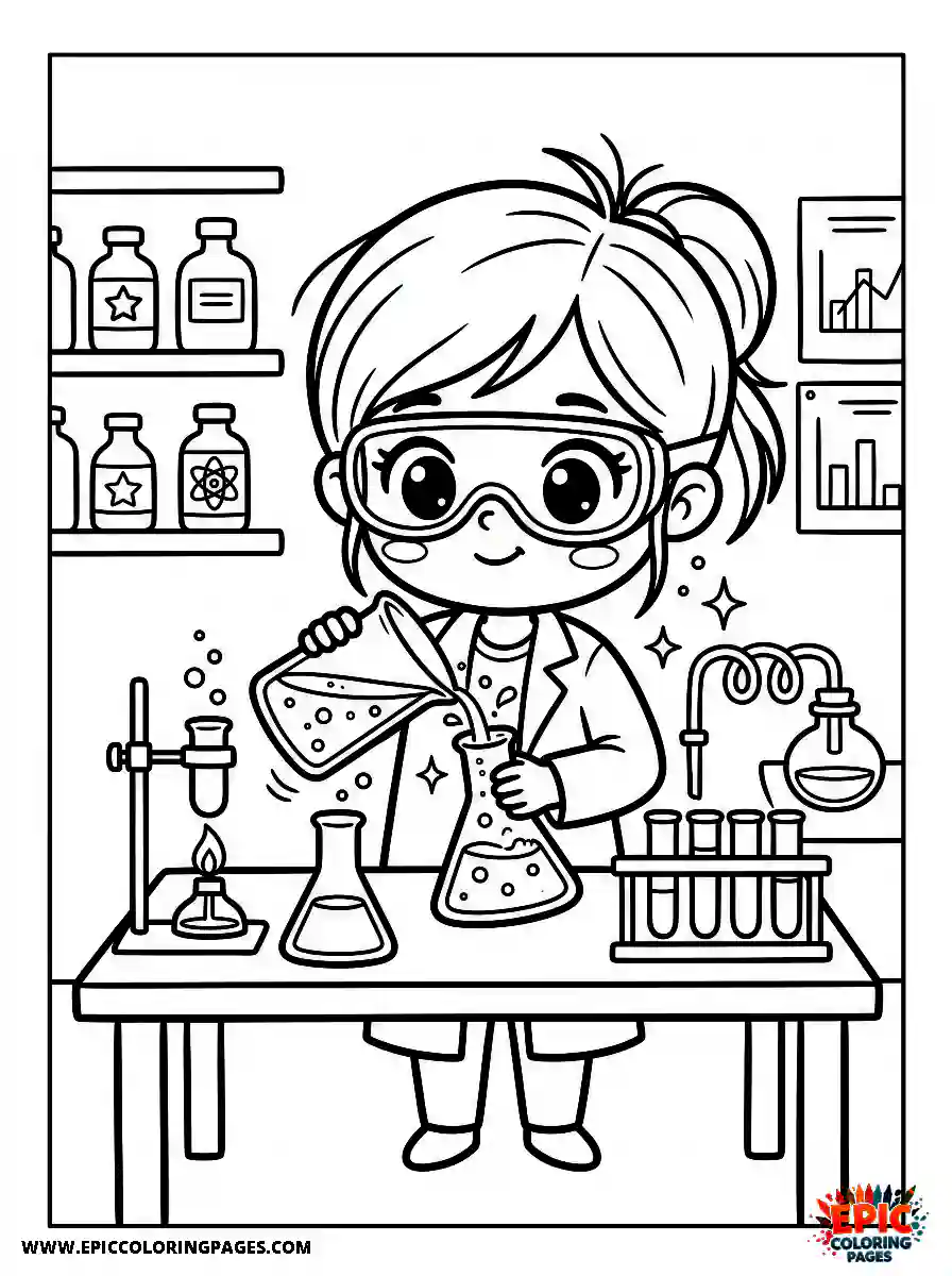 Chibi Girl Playful chibi girl mixing potions in a science lab