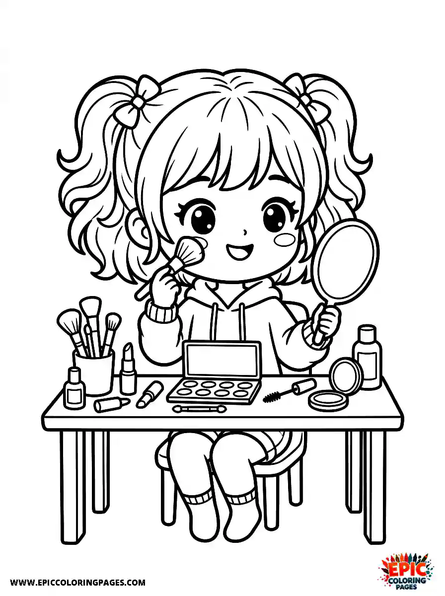 Chibi Girl Playful chibi girl recording a makeup tutorial