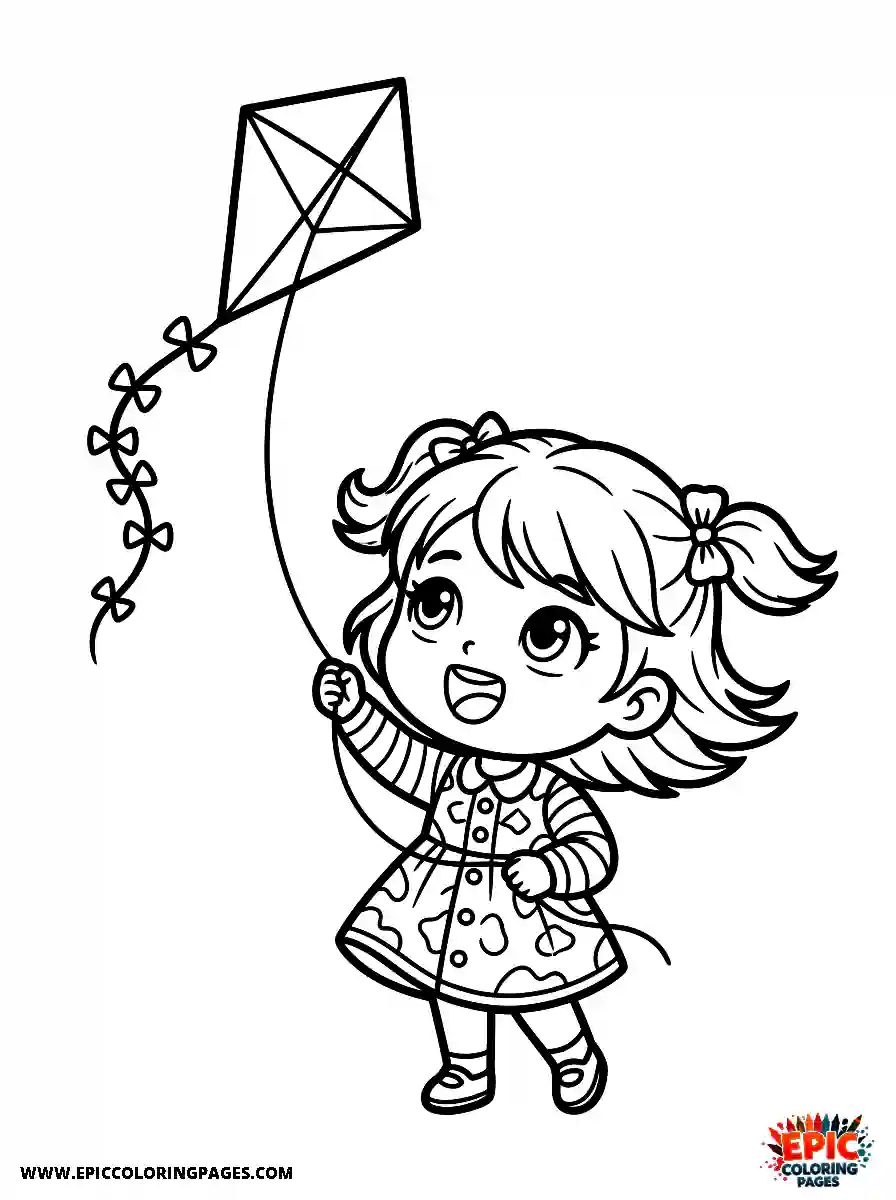 Chibi Girl Playful chibi girl running outside while flying a kite