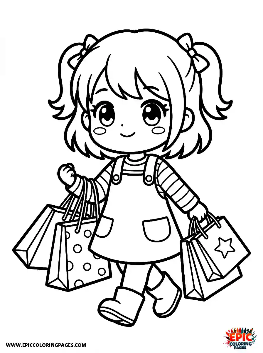 Chibi Girl Playful chibi girl shopping and carrying bags