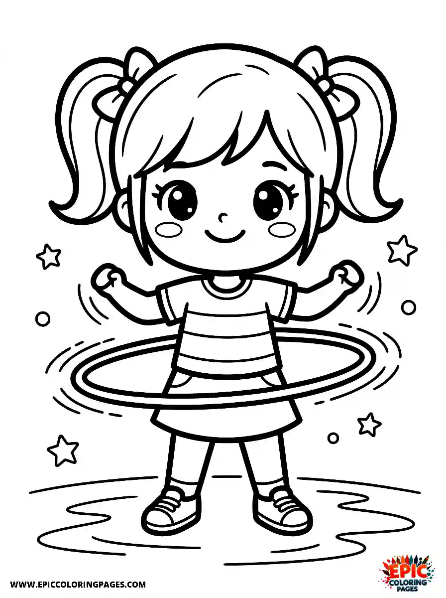 Chibi Girl Playful chibi girl spinning a hula hoop around her waist