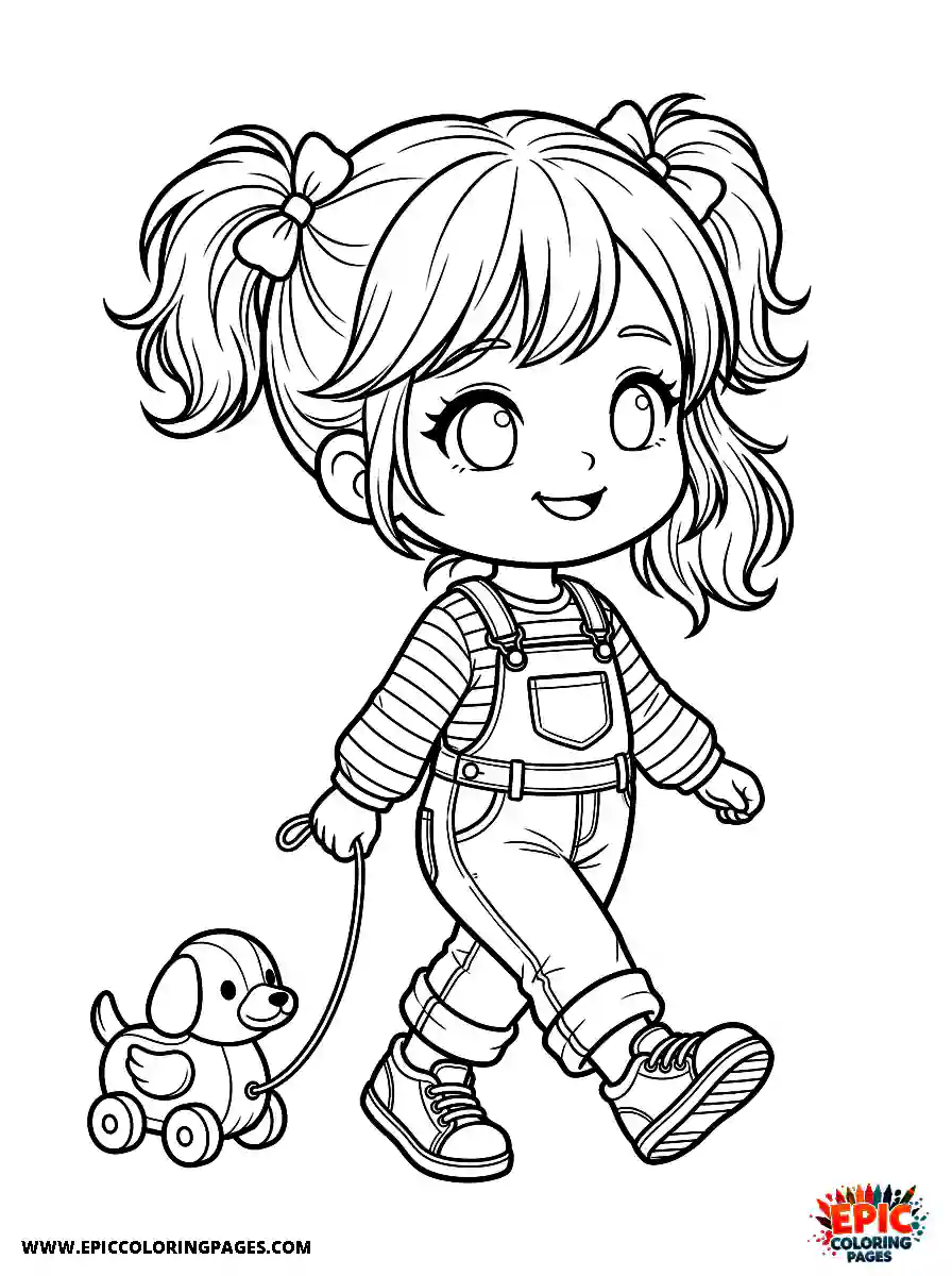 Chibi Girl Playful chibi girl strolling playfully with a dragged toy