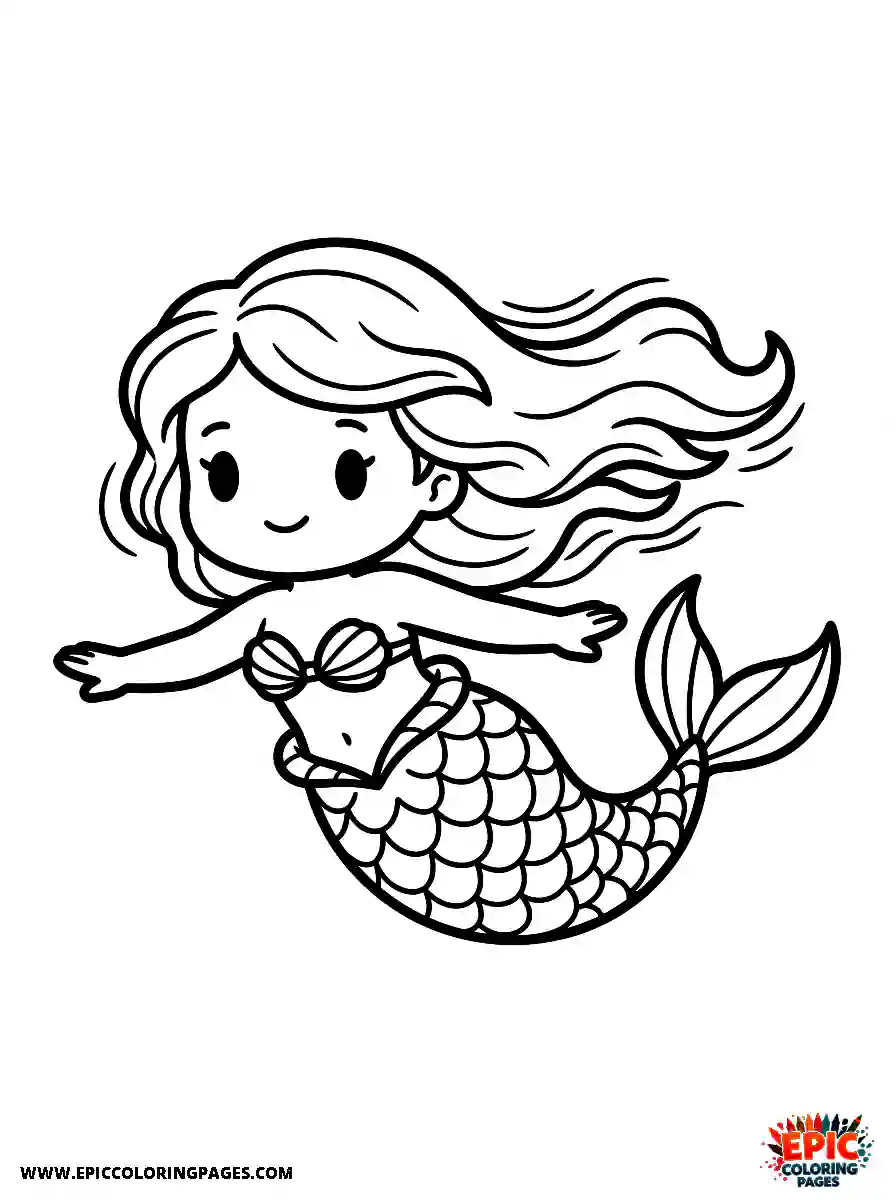Chibi Girl Playful chibi girl swimming underwater as a mermaid