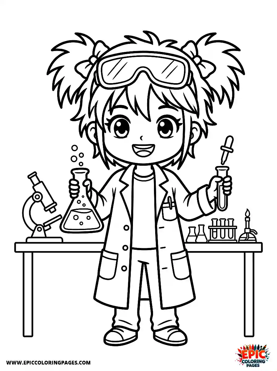 Chibi Girl Playful chibi girl working as a scientist in a lab coat