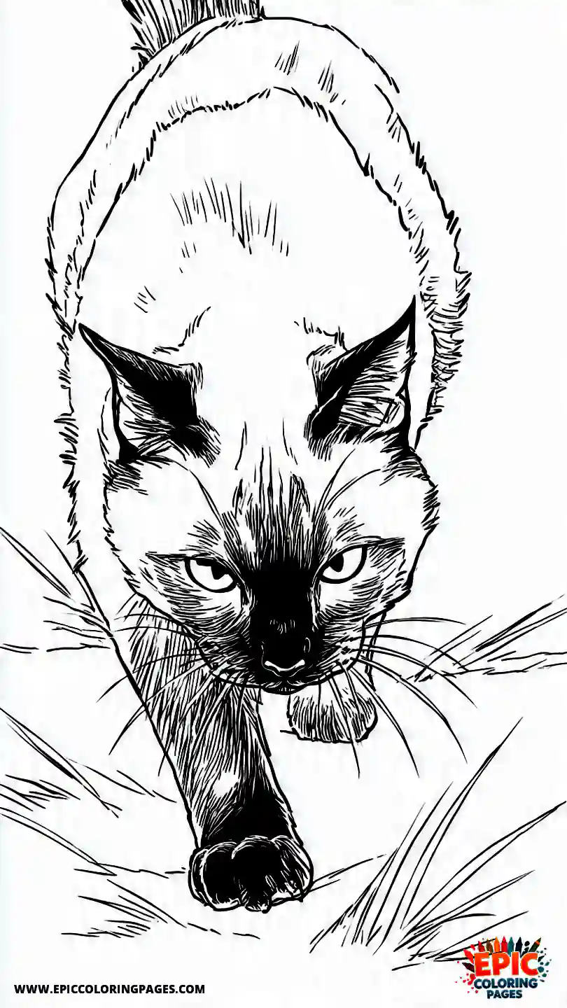 Siamese Cat Siamese anime cat chasing its shadow with dynamic movement.