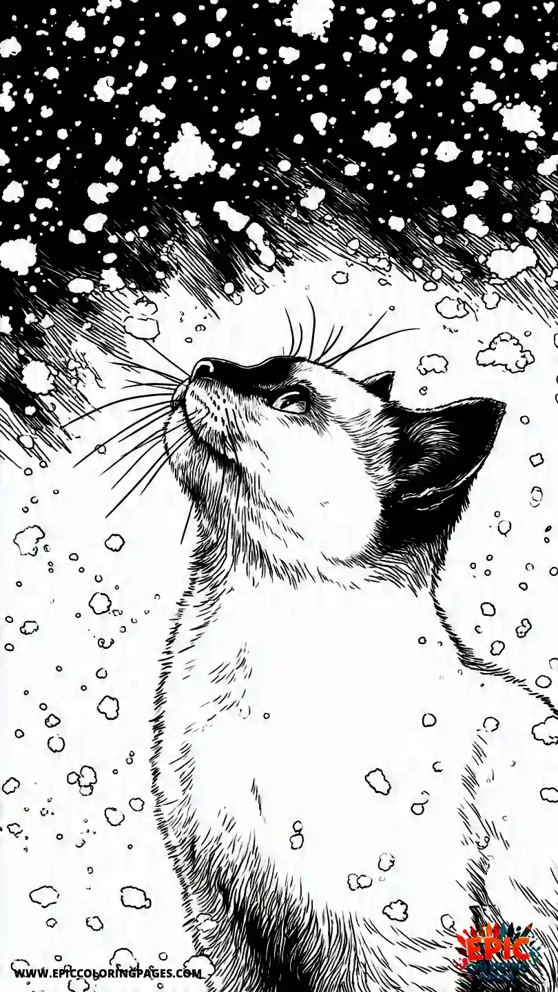 Siamese Cat The Siamese cat looking up at falling snowflakes.