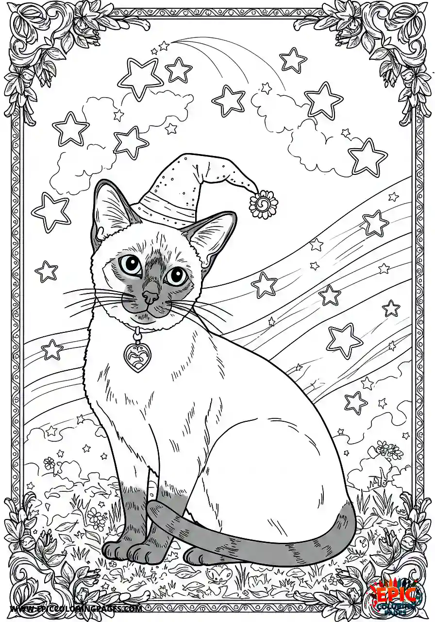 Siamese Cat A Siamese kawaii cat dreaming with stars.