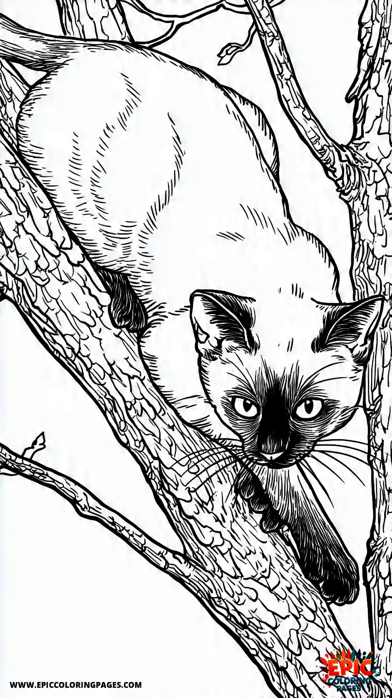 Siamese Cat A Siamese kitten climbing a tree.