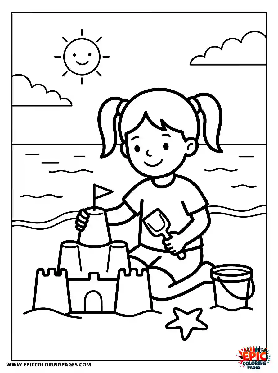Minimalist Girl Simple minimalist girl building a sandcastle at the beach