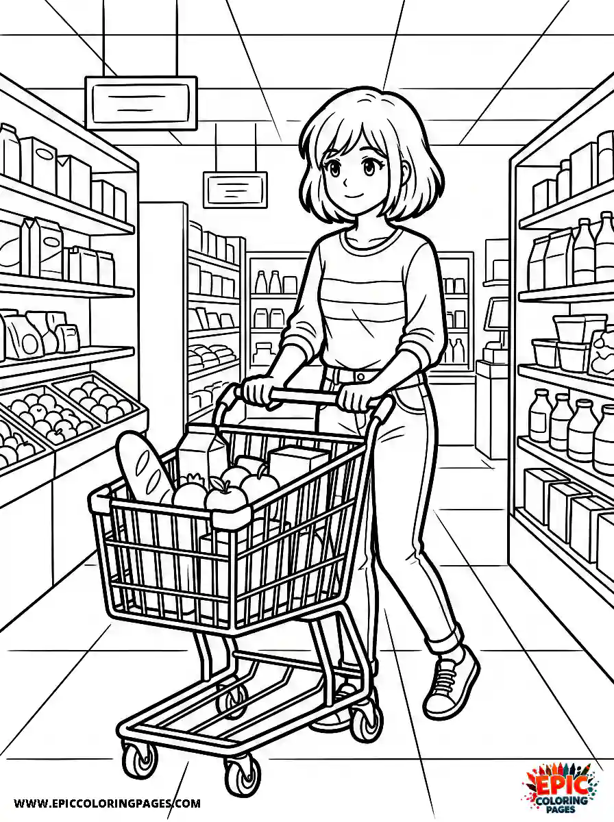 Anime Girl Supermarket shopping cart pusher anime girl