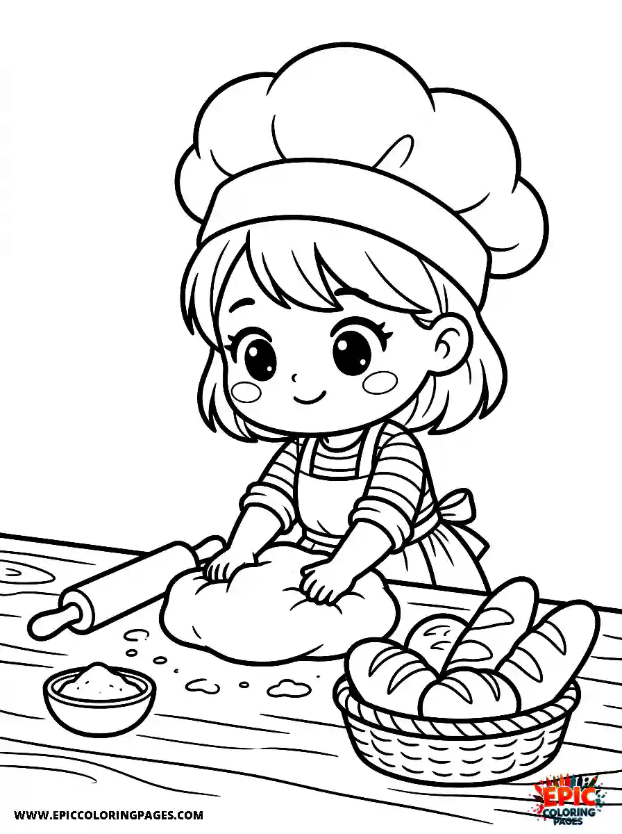 Chibi Girl Sweet chibi girl baking fresh bread in an adorable style