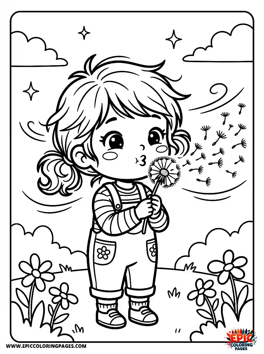 Chibi Girl Sweet chibi girl blowing dandelion seeds into the wind