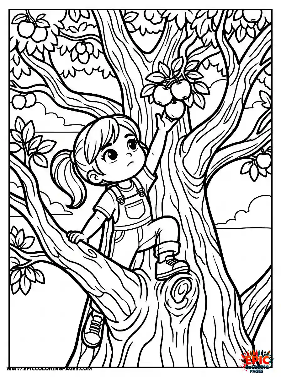 Chibi Girl Sweet chibi girl climbing a tree and reaching for fruit