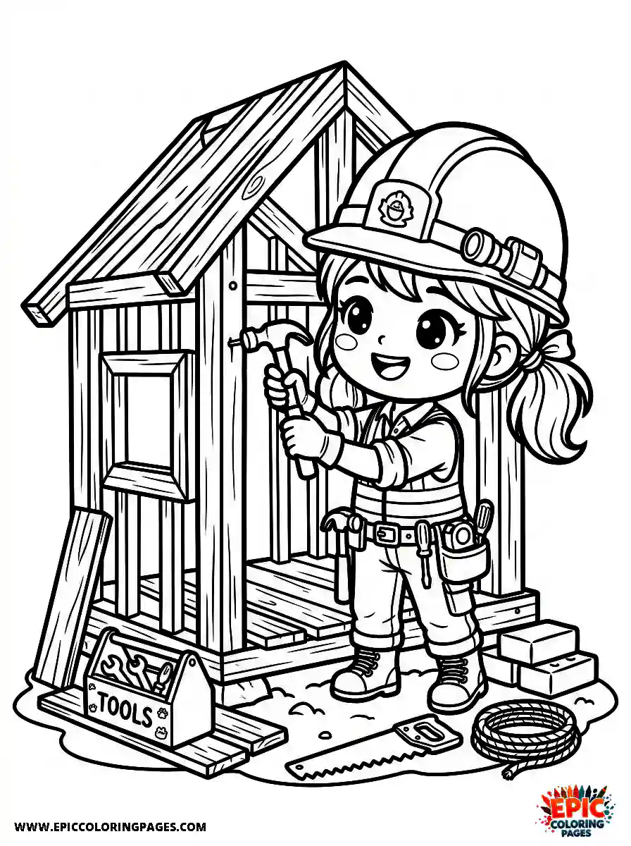 Chibi Girl Sweet chibi girl construction worker building