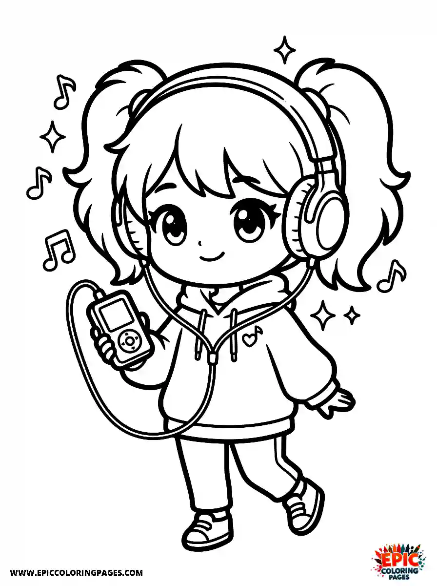 Chibi Girl Sweet chibi girl enjoying her favorite songs while listening to music