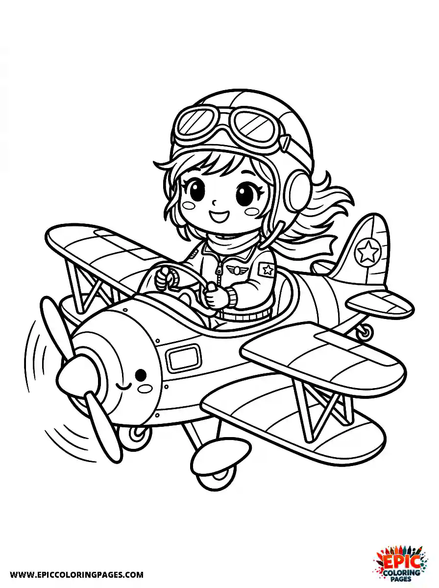 Chibi Girl Sweet chibi girl flying an airplane as a pilot