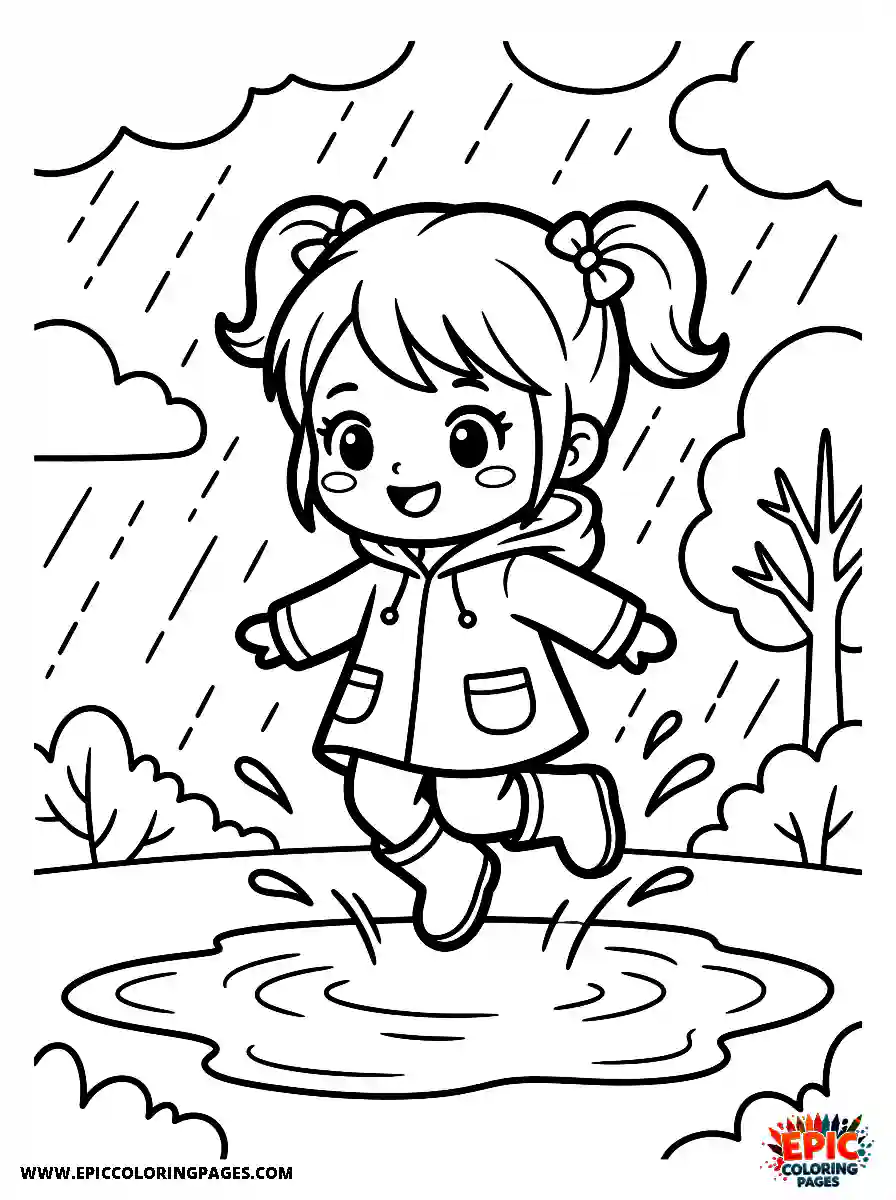 Chibi Girl Sweet chibi girl jumping over a puddle during the rain