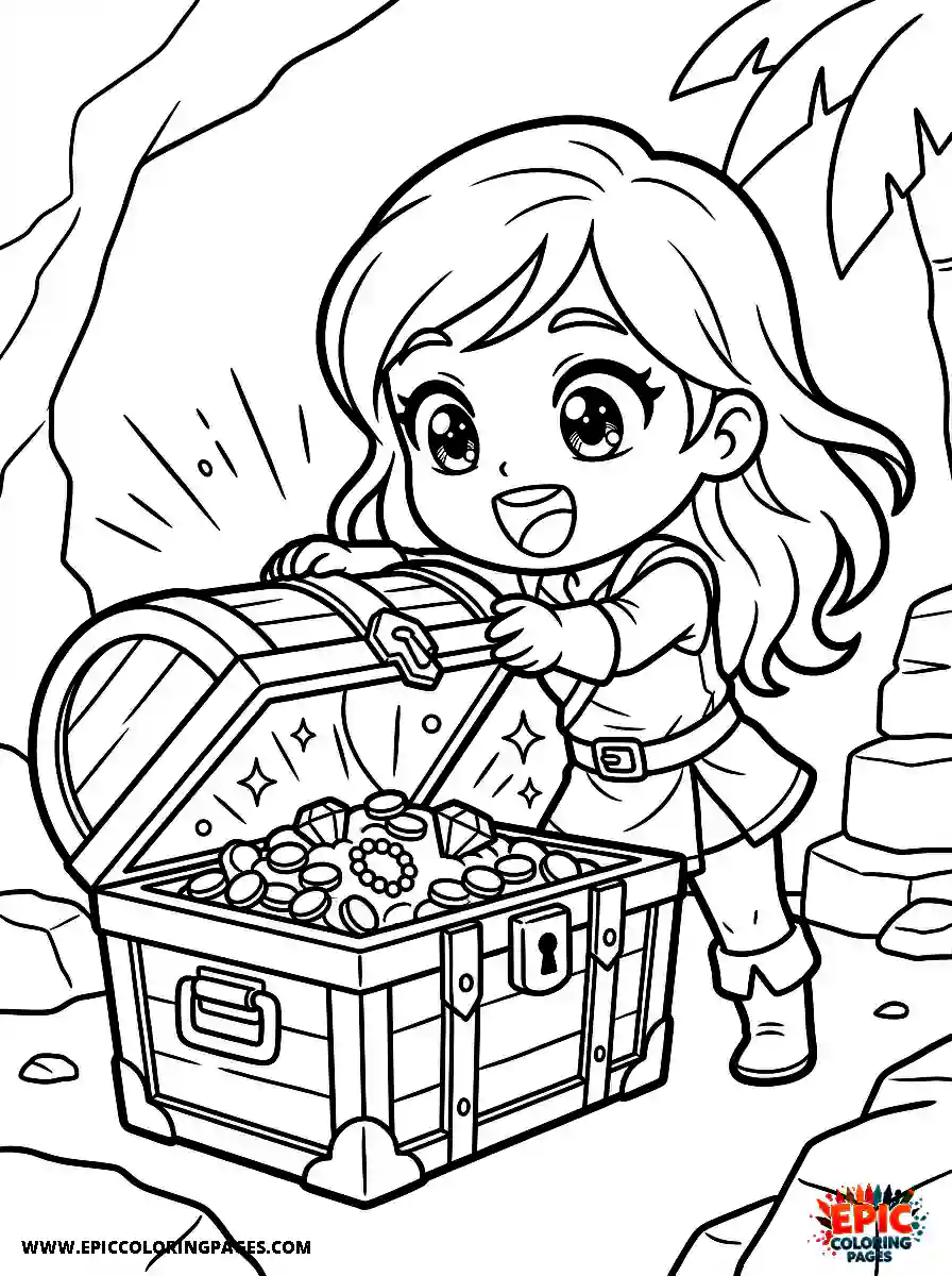 Chibi Girl Sweet chibi girl opening a treasure chest with sparkling excitement
