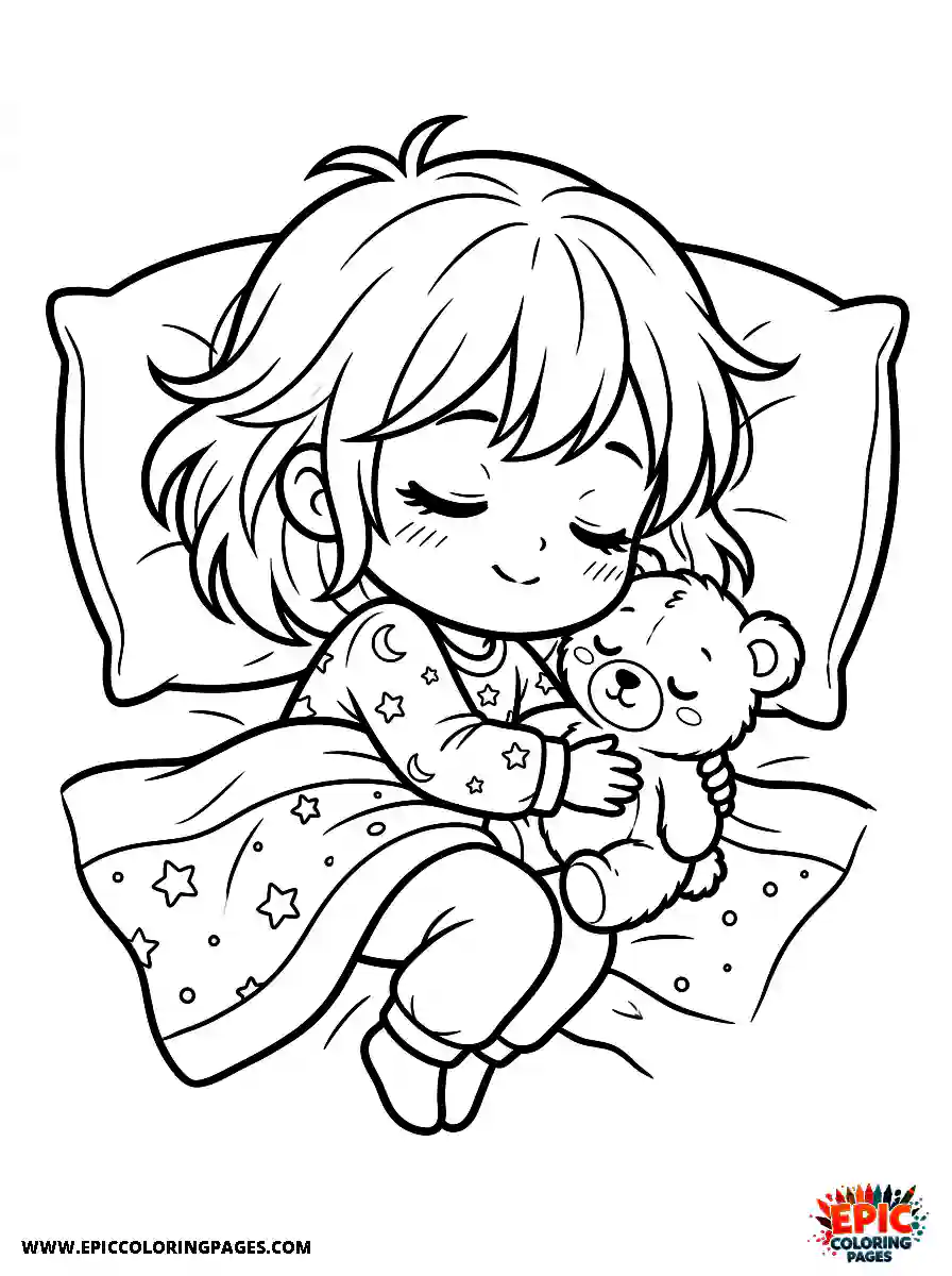 Chibi Girl Sweet chibi girl sleeping peacefully with a teddy bear