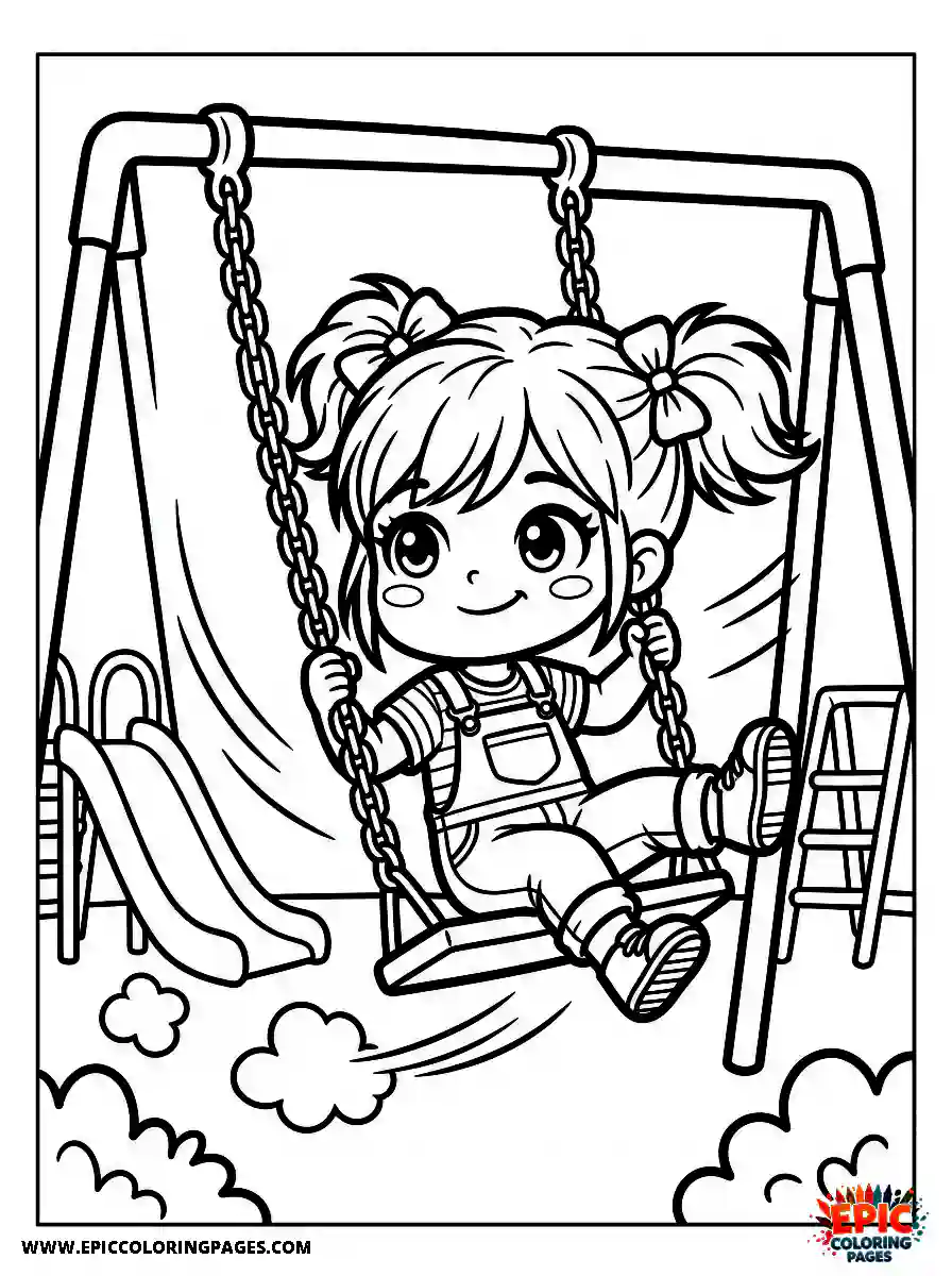 Chibi Girl Sweet chibi girl swinging high in the air at the playground