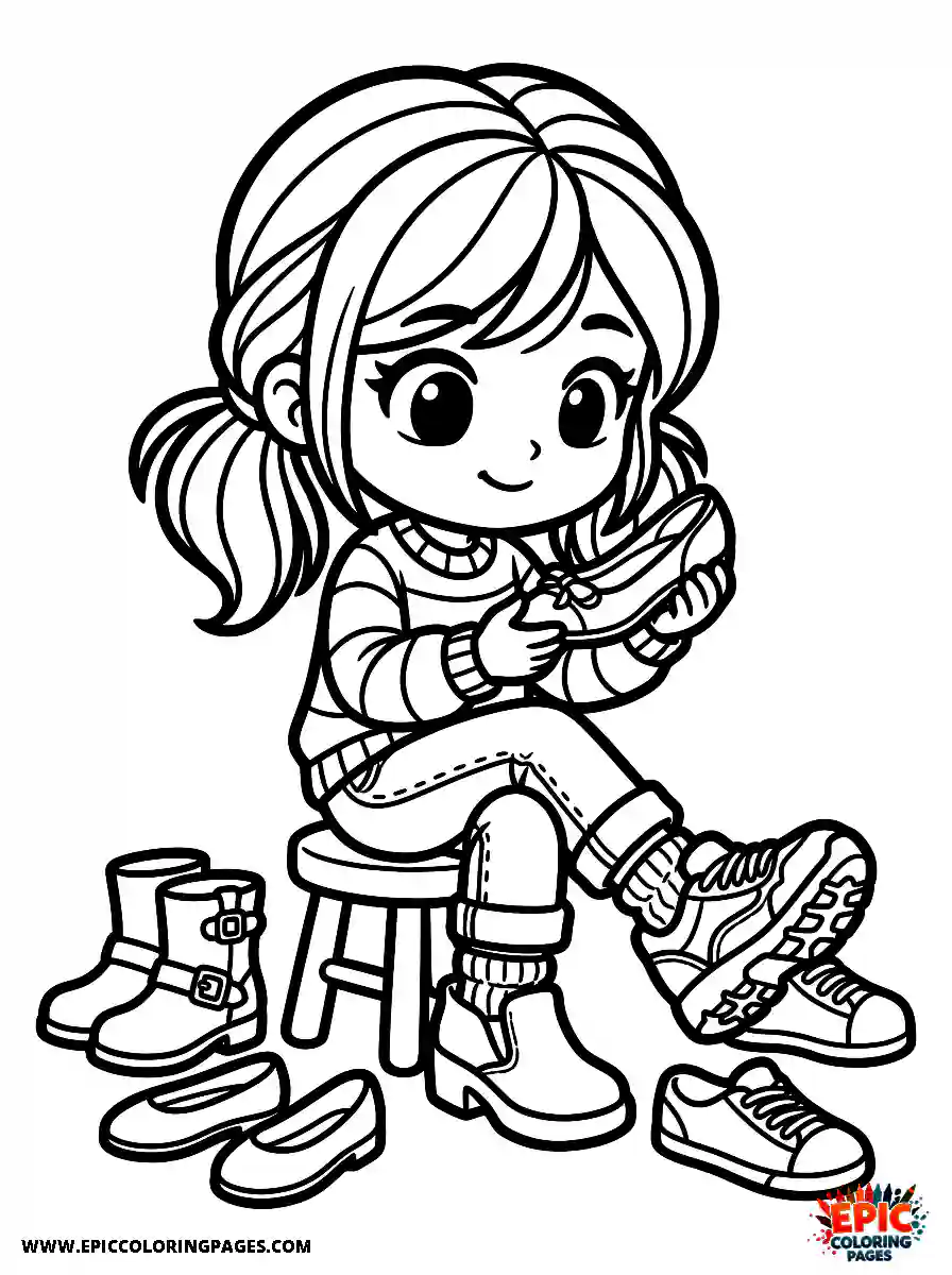 Chibi Girl Sweet chibi girl testing different shoes at the store