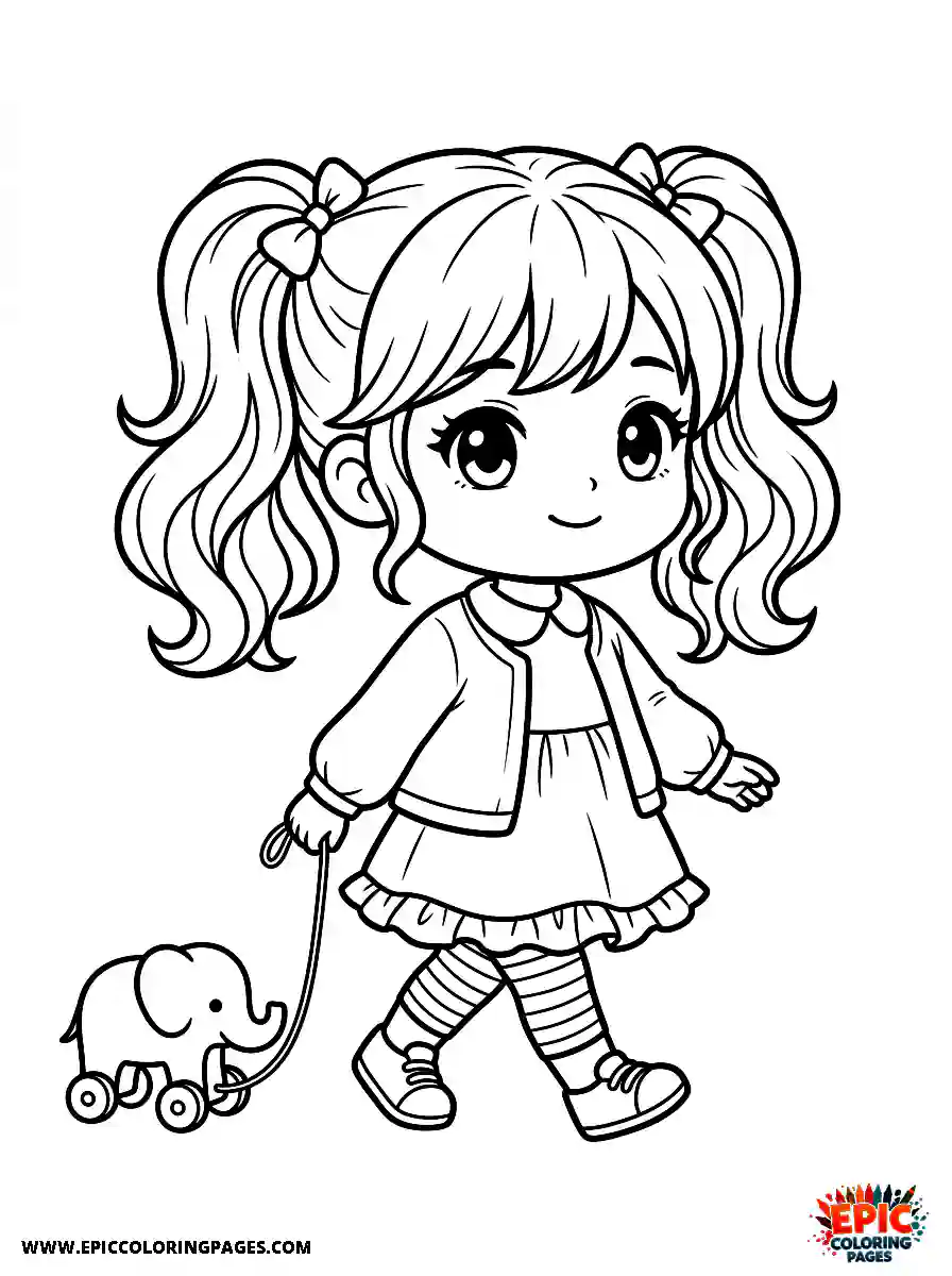 Chibi Girl Sweet chibi girl walking while dragging a small toy