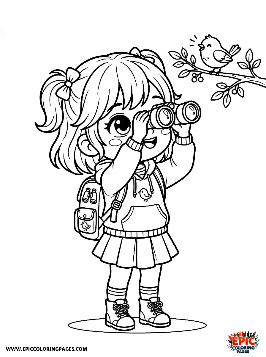 Chibi Girl Sweet chibi girl watching beautiful birds in the forest