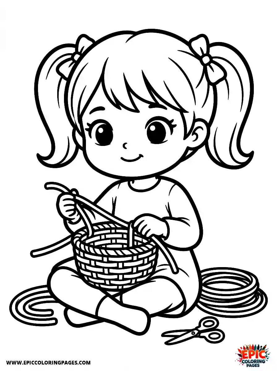 Chibi Girl Sweet chibi girl weaving a traditional basket