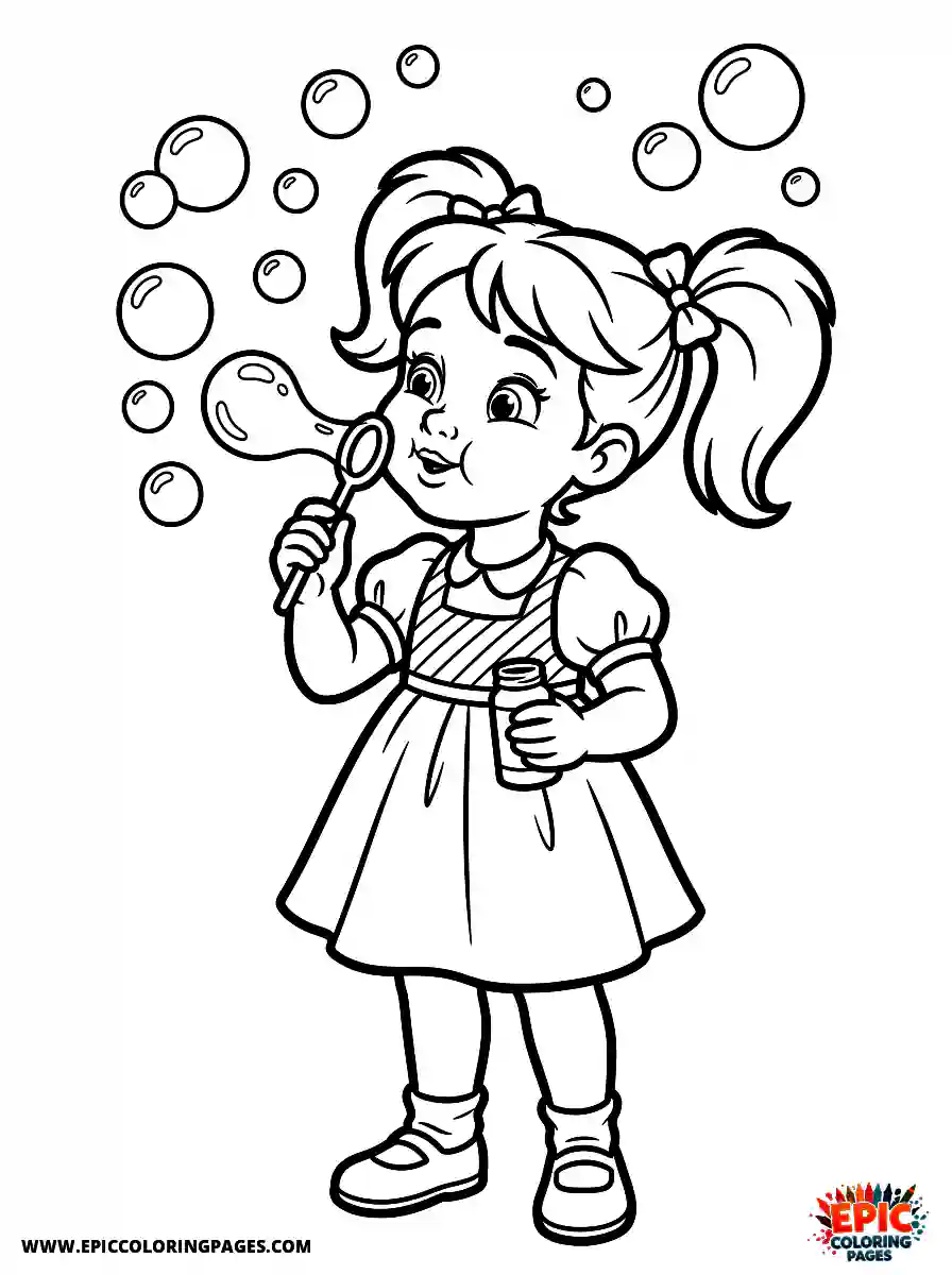 2D Disney Style Girl 2d disney style girl blowing bubbles in backyard