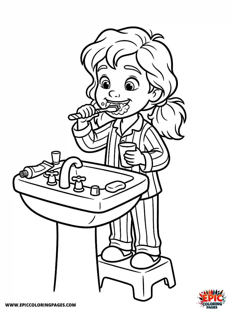 2D Disney Style Girl 2d disney style girl brushing teeth in bathroom morning routine