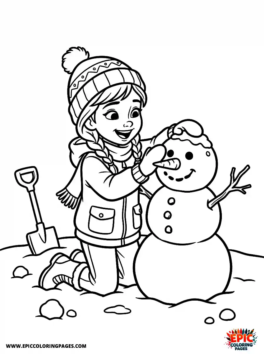 2D Disney Style Girl 2d disney style girl building snowman in winter