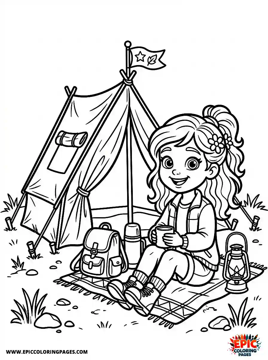 2D Disney Style Girl 2d disney style girl camping outdoors with tent