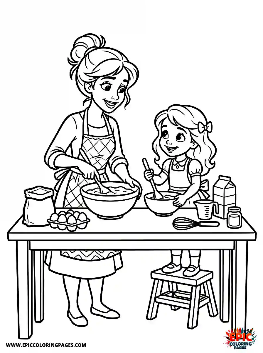 2D Disney Style Girl 2d disney style girl cooking with mom in kitchen