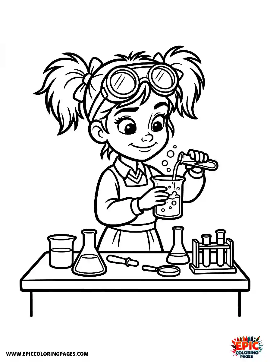 2D Disney Style Girl 2d disney style girl doing science experiment at school