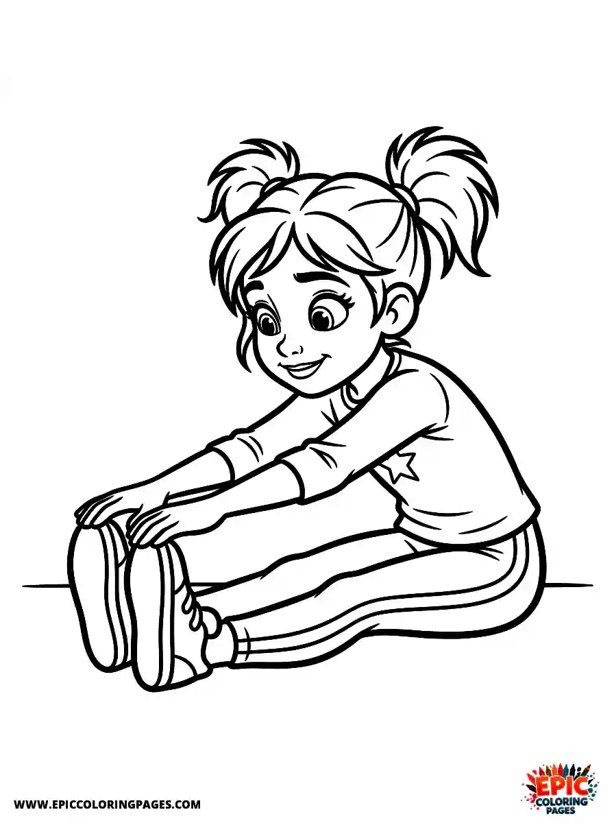 2D Disney Style Girl 2d disney style girl doing stretches exercise at home