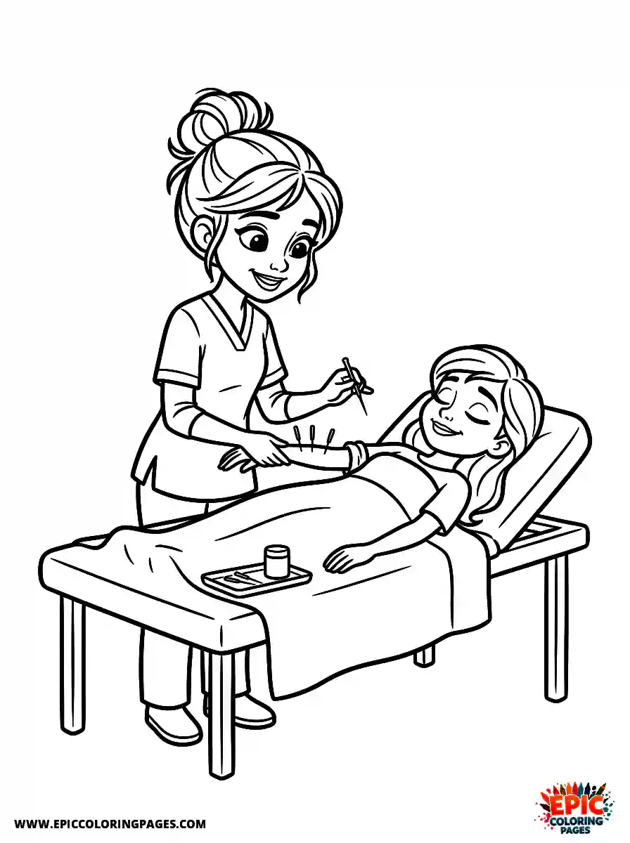2D Disney Style Girl 2d disney style girl dressed as acupuncturist treating patient