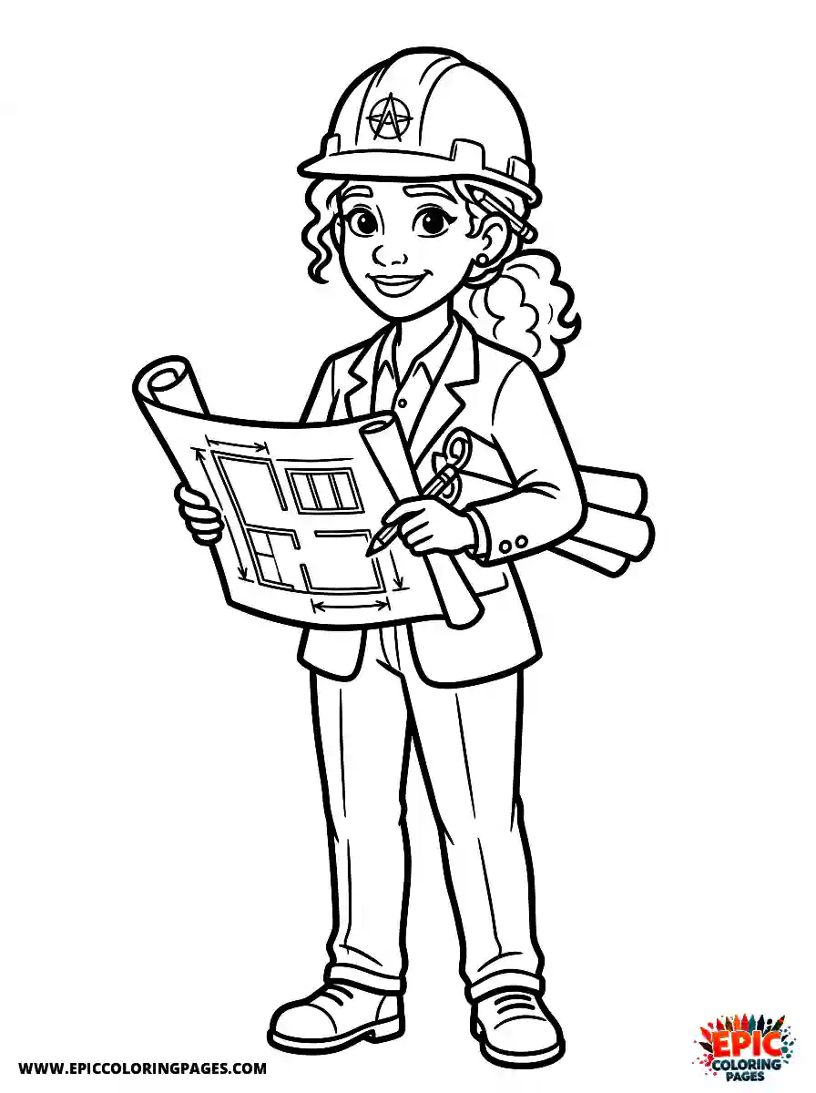 2D Disney Style Girl 2d disney style girl dressed as architect holding blueprints