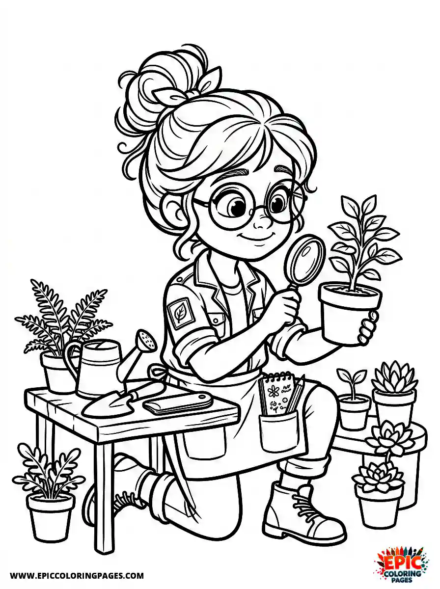 2D Disney Style Girl 2d disney style girl dressed as botanist studying plants