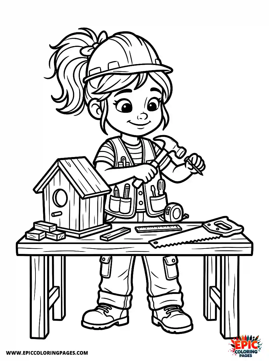 2D Disney Style Girl 2d disney style girl dressed as carpenter building