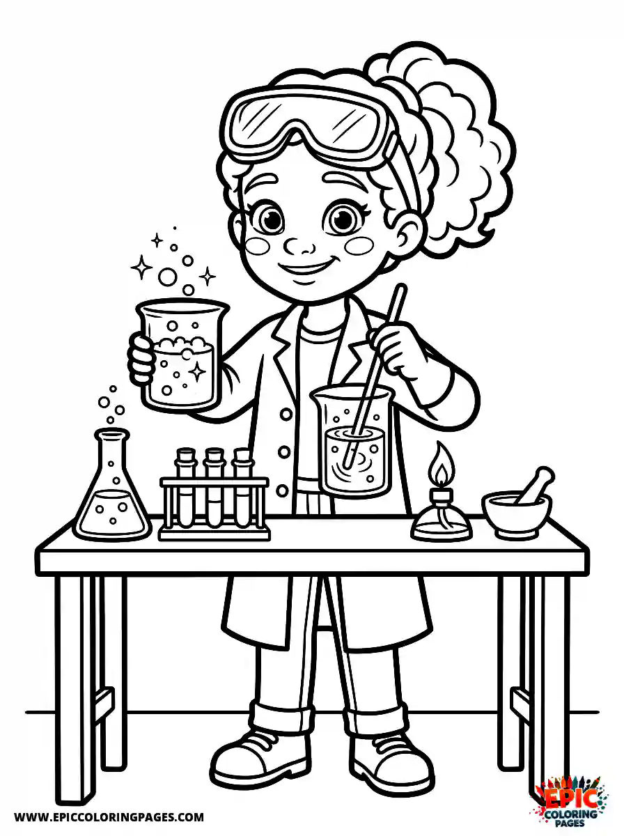 2D Disney Style Girl 2d disney style girl dressed as chemist holding beakers