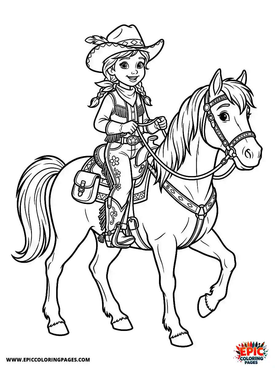 2D Disney Style Girl 2d disney style girl dressed as cowgirl riding horse