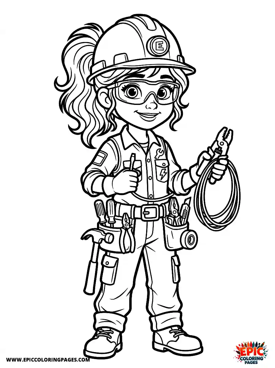 2D Disney Style Girl 2d disney style girl dressed as electrician with tools
