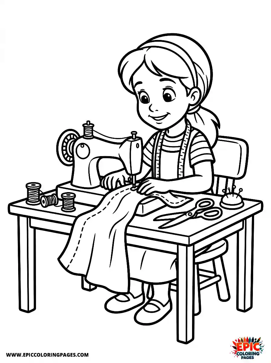 2D Disney Style Girl 2d disney style girl dressed as fashion designer sewing