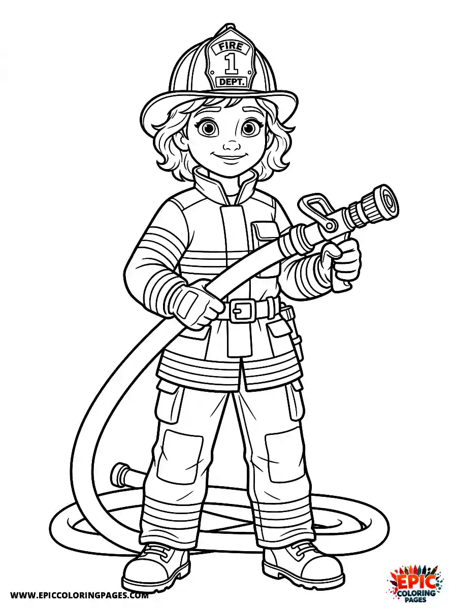 2D Disney Style Girl 2d disney style girl dressed as firefighter holding hose
